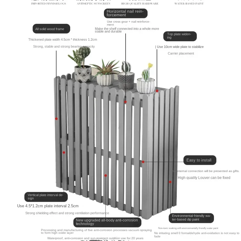 Decorative Wooden Air Conditioning Cover, Anticorrosive Furniture for Balcony, Multi-functional Beautifying Rack