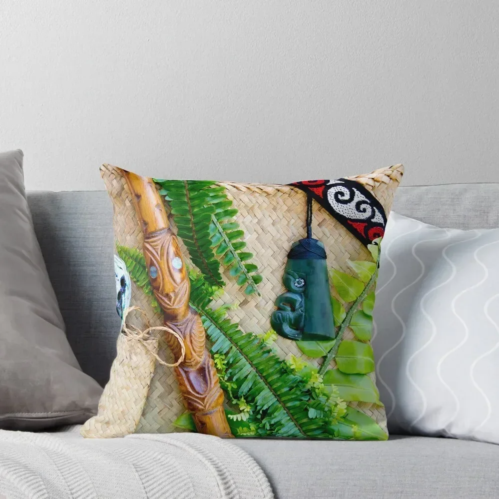 NZ Maori Theme - Toki Tiki Greenstone And Wooden Tokutoku Throw Pillow Sofas Covers Cusions Cover Throw Pillow pillow