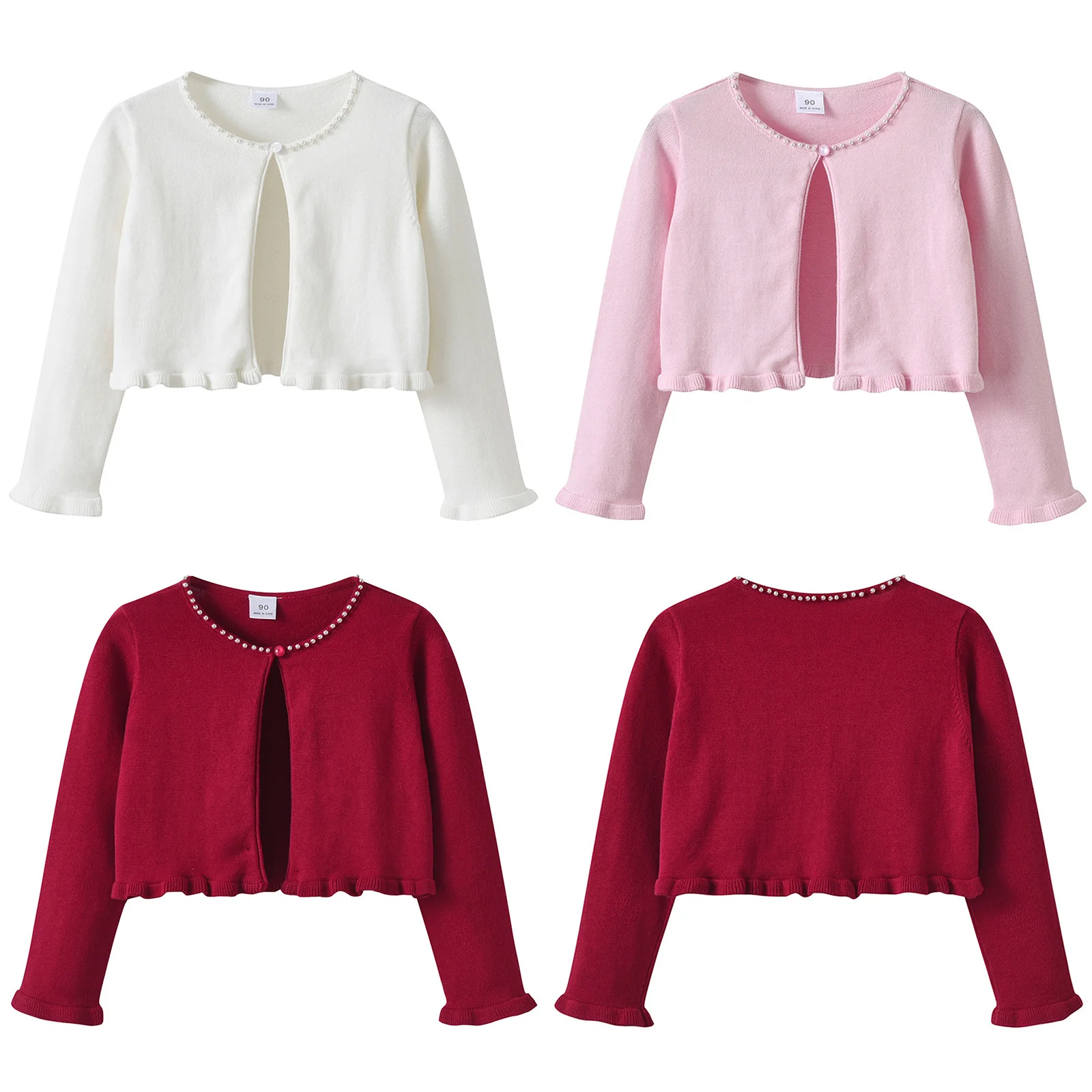 سترة للفتيات الصغيرات بأكمام طويلة سترة مكشكشة من اللؤلؤ الصناعي المزخرف شال جميل ورائع فستان مطابق للحفلات