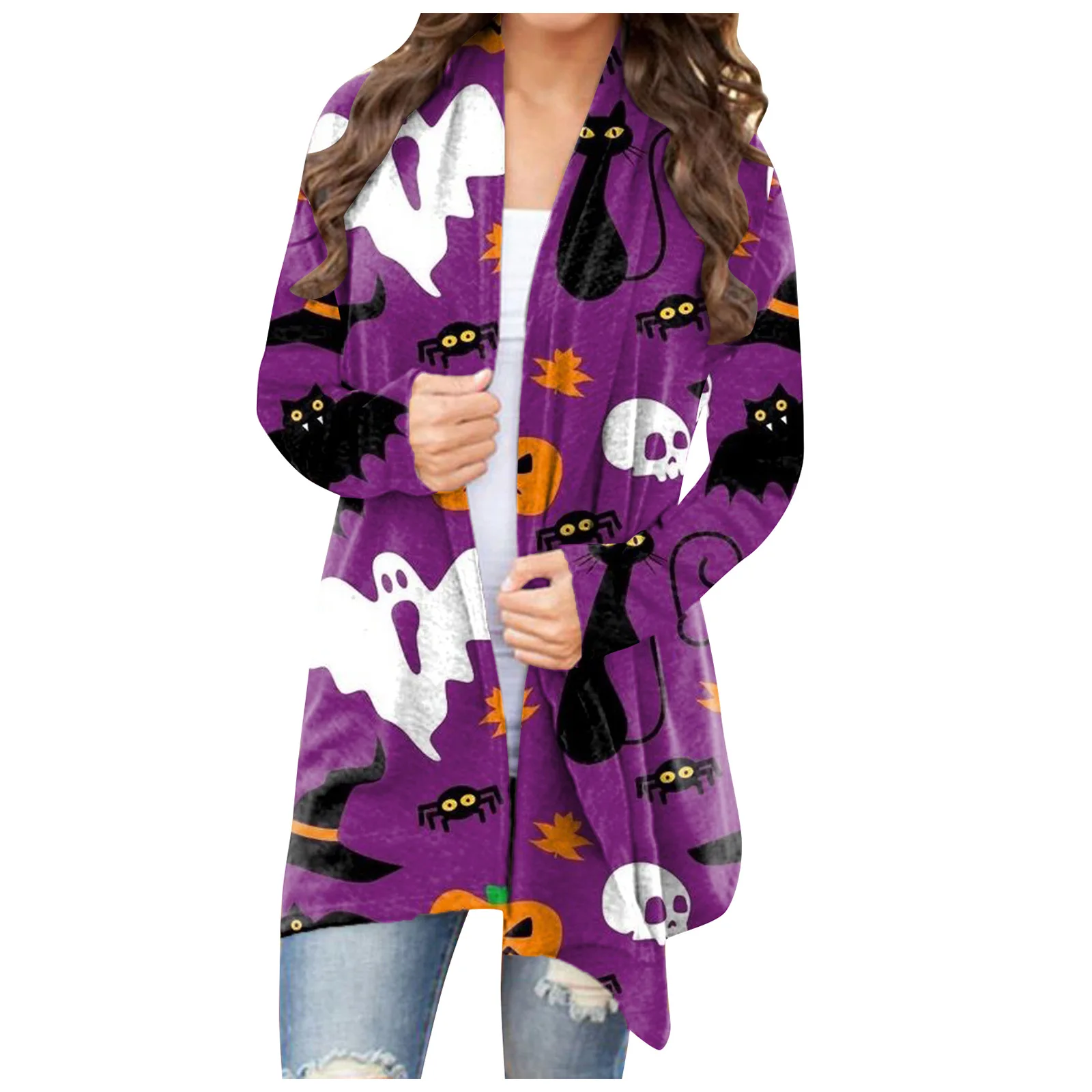 سترة نسائية مطبوعة على شكل حيوان اليقطين قابلة للعطلات، مادة أخرى مريحة 00% للسيدات irt