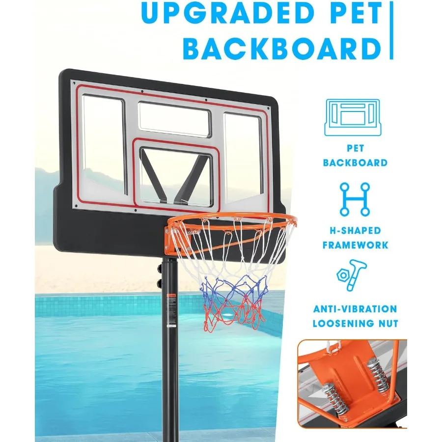 휴대용 농구대 야외용 6.9피트 10피트 조절 가능한 농구대 성인용 실내외 겸용 튼튼한 PE 베이스 포함