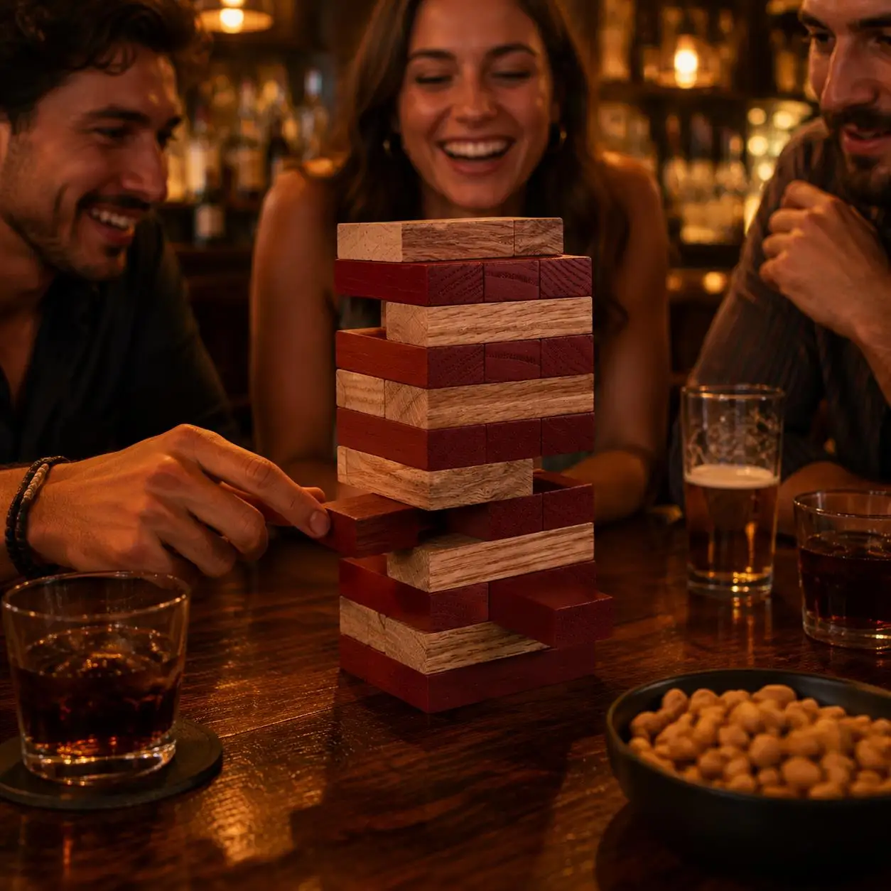 

Luxury Shockproof Nature Waterproof Red Oak Wooden Stacking Game Recreational Toy Perfect For Bar And Party