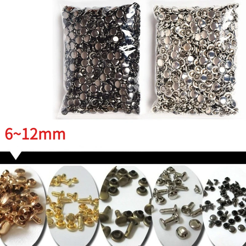 100sets 6-12mm Double Cap Round Rivets Studs Collision Nail Spike  Leather Craft Shoe Bag Belt Garment DIY Accessories