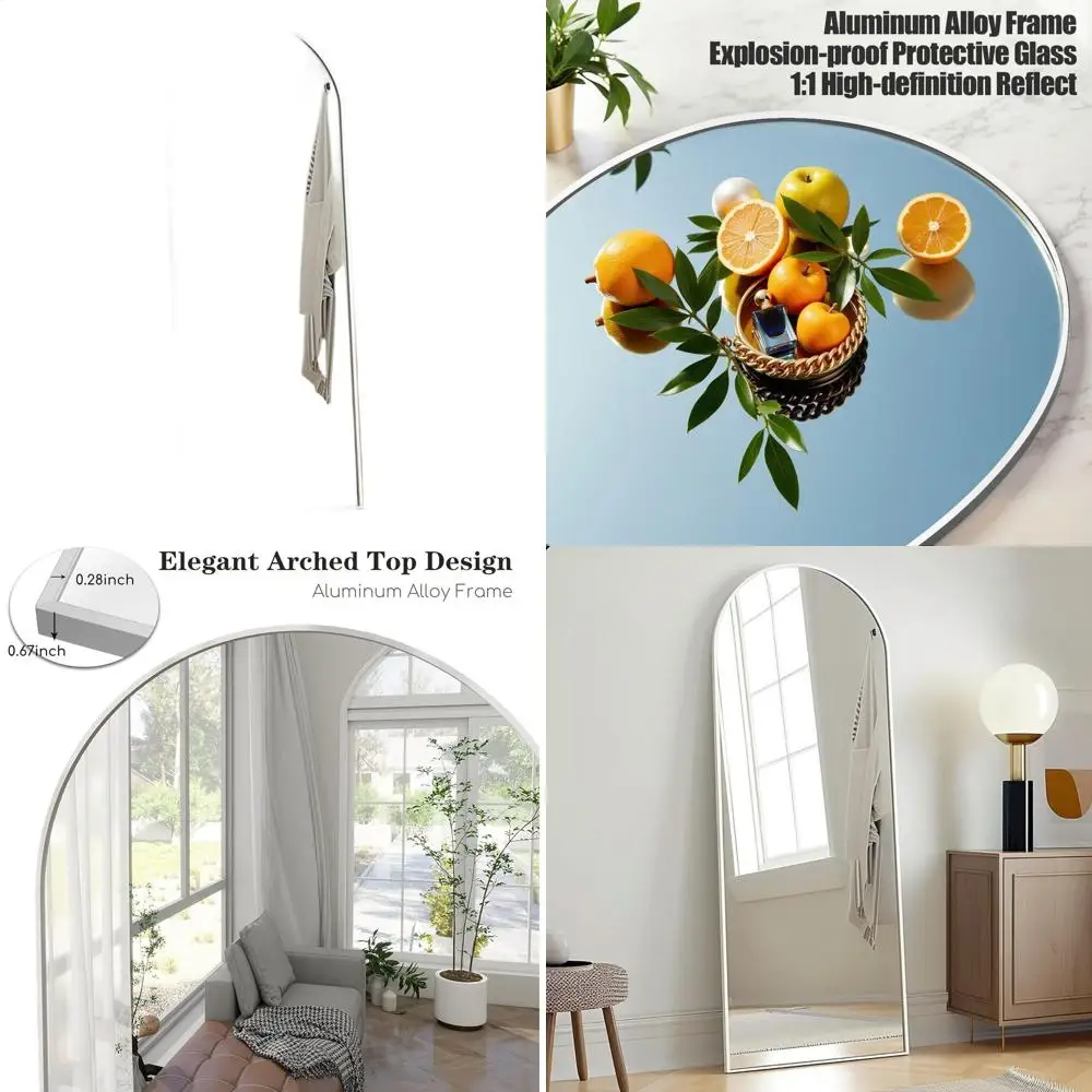 

White Arched Wall Mirror, 57 x 20, Full Length, Freestanding or Leaning, Ideal for Bedroom or Dining Room