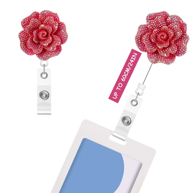 6 Pieces 24 Inch Retractable Badge Reels,Glitter Rose ID Badge Holder With 360 Degree Rotatable Alligator Clip