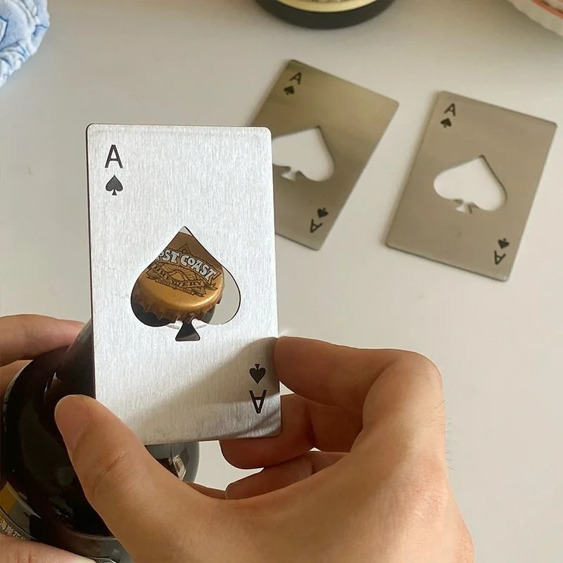 4pcs Portable Beer Bottle Opener Metal Playing Card Spade Ace Credit Card Shape Bar Kitchen Party Tool Beverage Cap Opener Gift