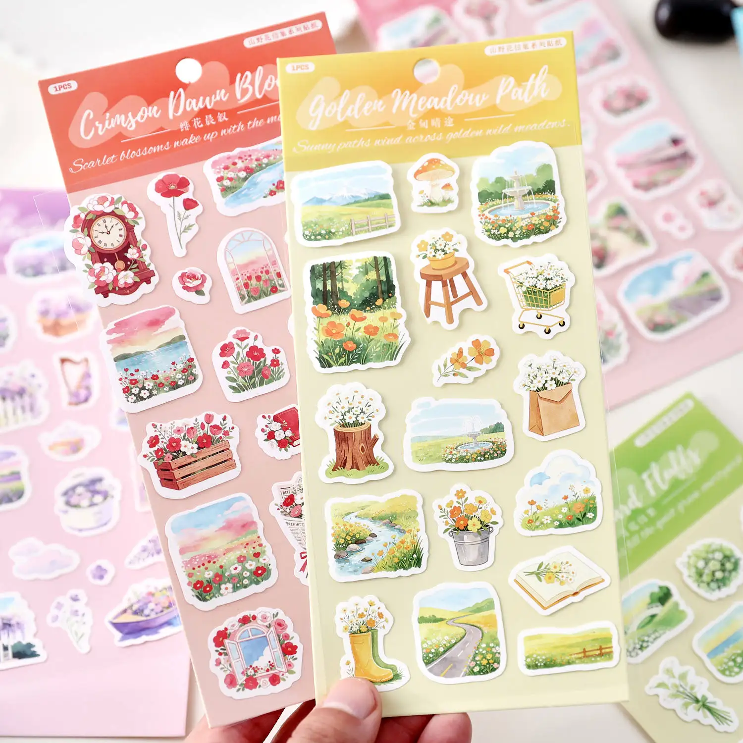 JCAC Fresh Aesthetic Synthetic Paper Stickers, Wildflower Letter Series, Floral Journal Notebook Decorative Decals