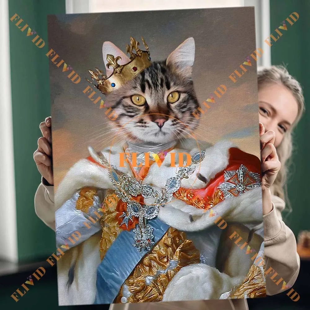 Personalized Pet Portraits Gift,Custom Royal Pet Dog Cat Head Portrait,Funny General King Princess Animals,Game Movie Wall Art