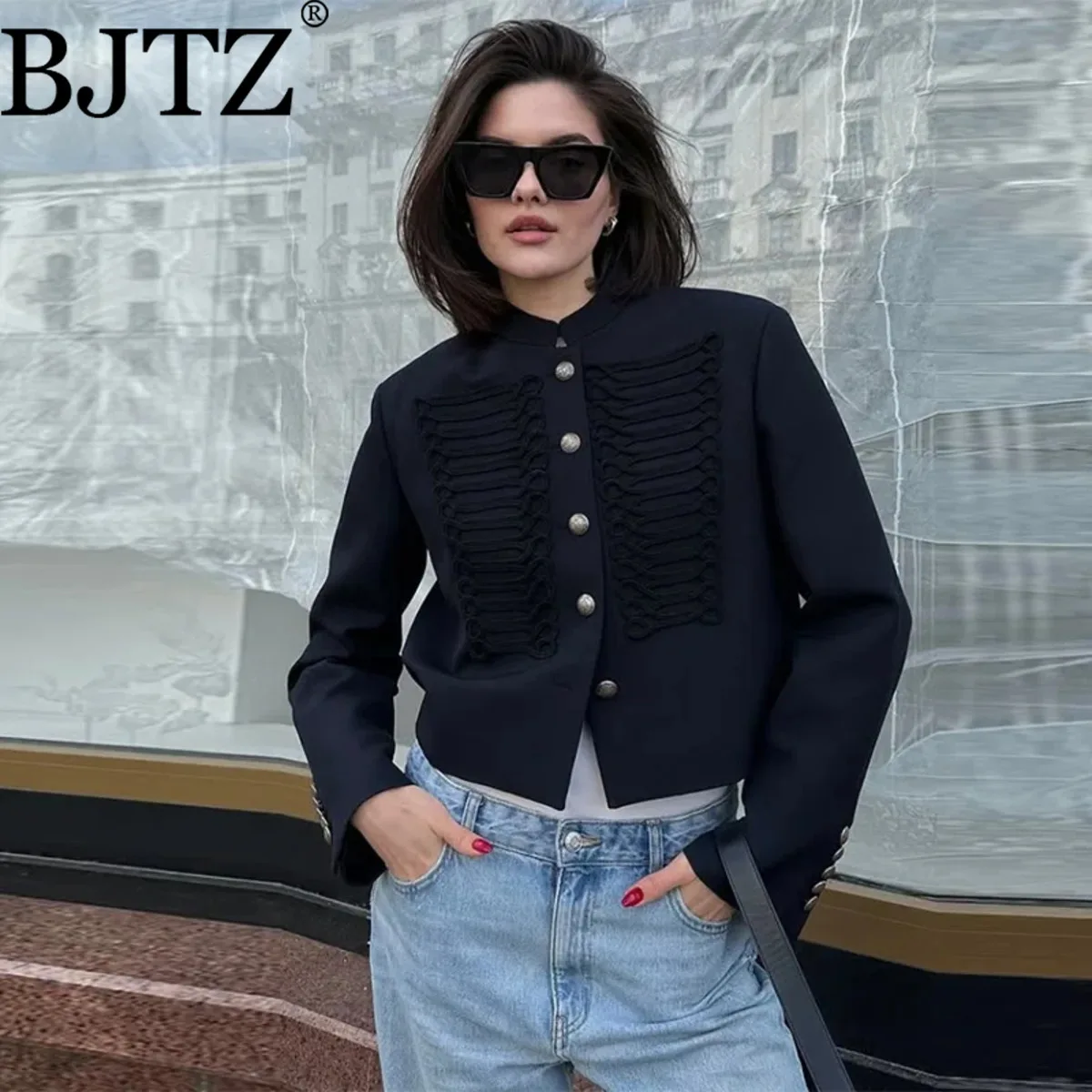 

2026 Spring Autumn Women's Long Sleeve Jacket Fashion Unique Stand Collar Elegant Commuter Wear Casual Slim Outerwear For Ladies