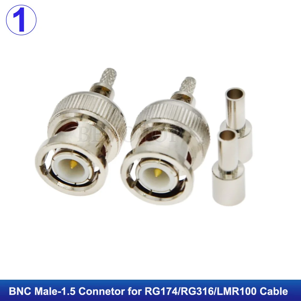 10Pcs/Lot BNC-1.5 Male/Female 50Ohm Straight/Right Angle RF Coax Connector Crimp for RG316 RG174 LMR100 Cable