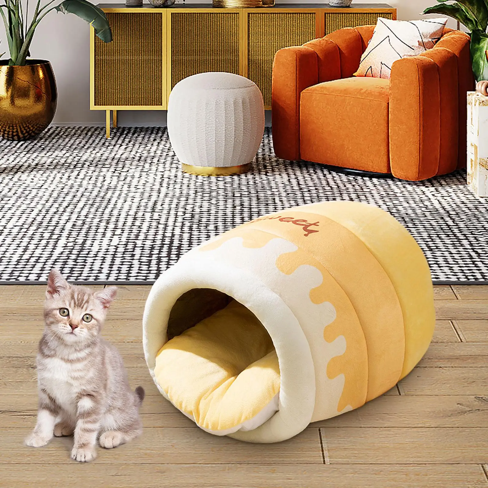 Honey Pot Cat Bed Cat Hideaway Self Warming Small Animal House, Condo Dog Nest for Pomeranian Chihuahua Puppy Cats