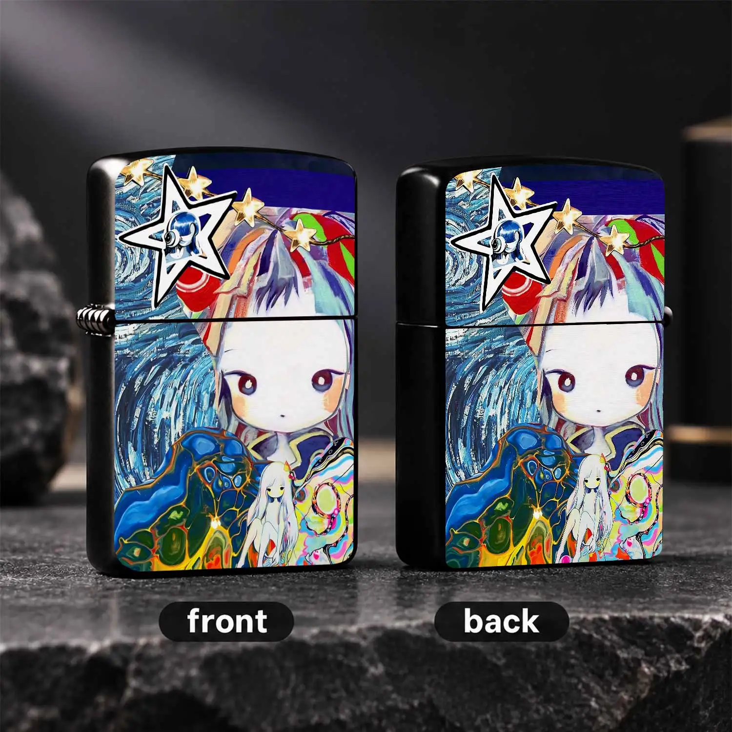 Artistic Aesthetic Starry Illustration Lighter, Creative Trendy Playful Cartoon Design Portable Igniter, Dreamy Vibe Decorative Ornament, Ideal Daily Carry Accessory For All Scenarios, Nice Gift Choice For Art Lovers Fo A Humorous And Inter