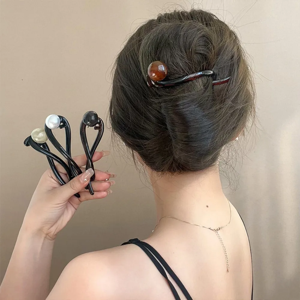 Retro S Shape Hair Clips Elegance Pearl Ponytail Twist Hairpins Trendy Barrettes Shark Clip Women Hairgrip Hair Accessories