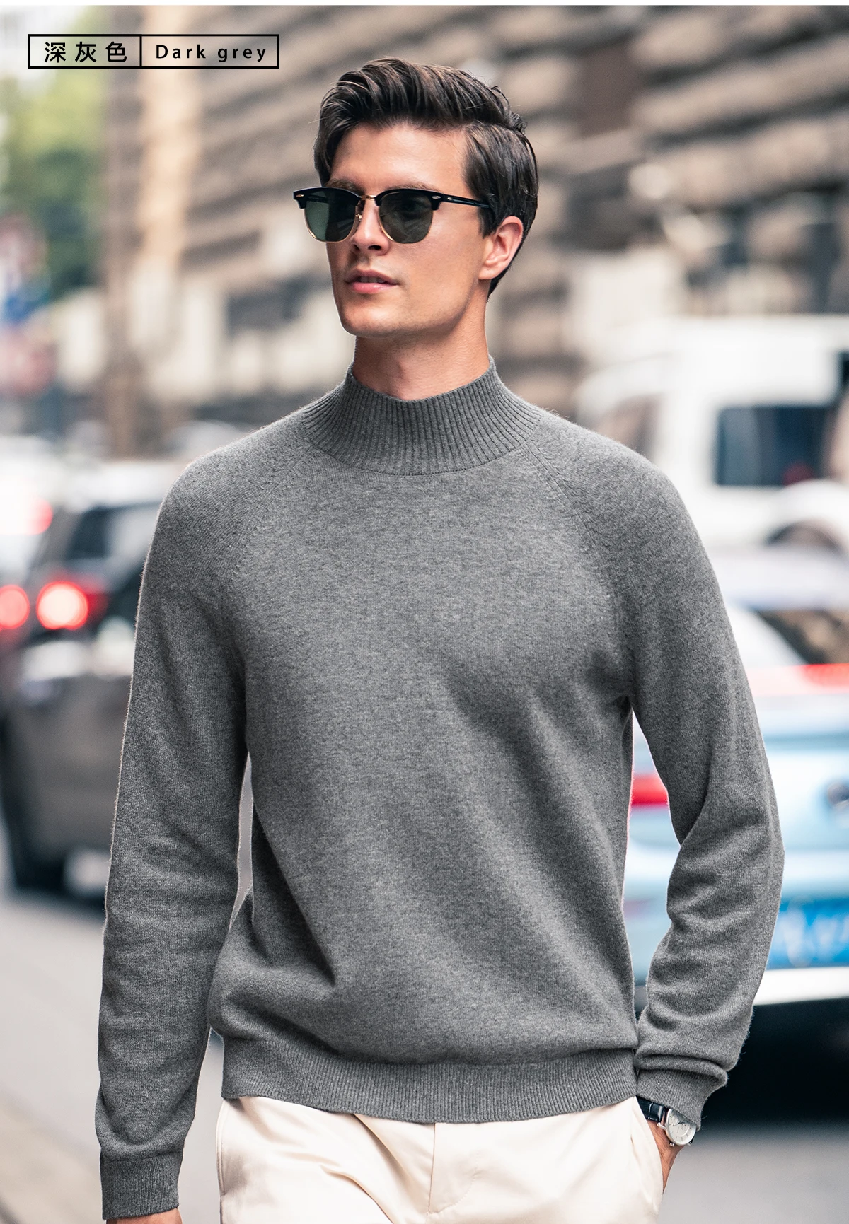 100% cashmere sweater men's warm sweater autumn and winter turtleneck solid color thick long sleeve.