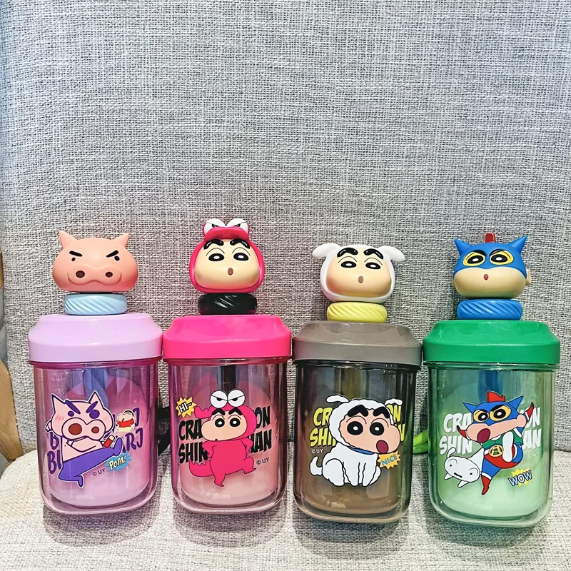 

500ml Crayon Shin-chan Cartoon Doll Portable Water Cup Children's Straw Blender Cup Gift for The Beginning of The School Year