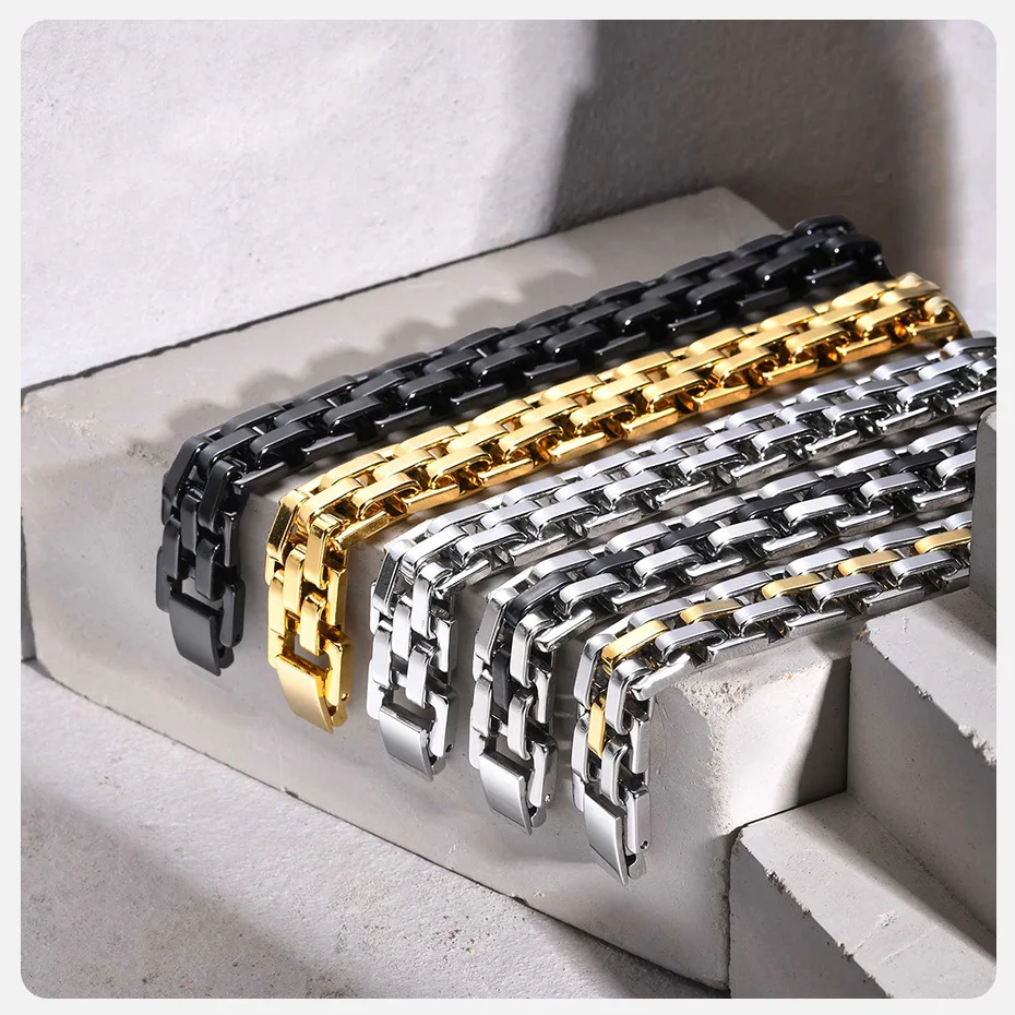 Vnox Thick Masculine Wtach Band Link Bracelets for Men, 11mm Stainless Steel Handmade Link Wristband, Gentle Punk Gift for Him