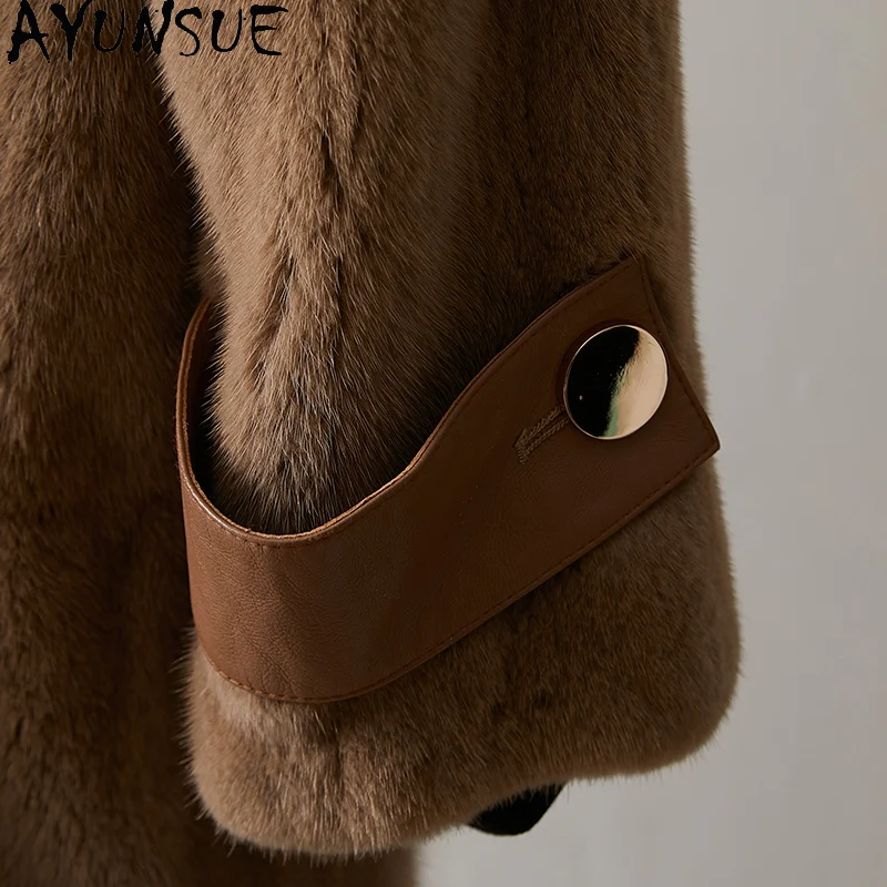 เสื้อโค้ทขนมิงค์แท้ AYUNSUE ปกคอปกแบบสูท ความยาวปานกลาง เสื้อคลุมคุณภาพสูงสำหรับผู้หญิง เสื้อโค้ทฤดูหนาวสำหรับผู้หญิงทำงาน เสื้อผ้าผู้หญิง