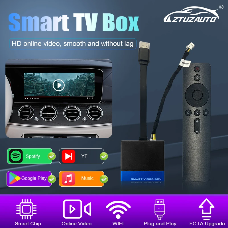 

ZTUZAUTO Smart Android TV Box Car Adapter for YouTube Built-in Google Play Store Streaming Bluetooth reproductor multimedia