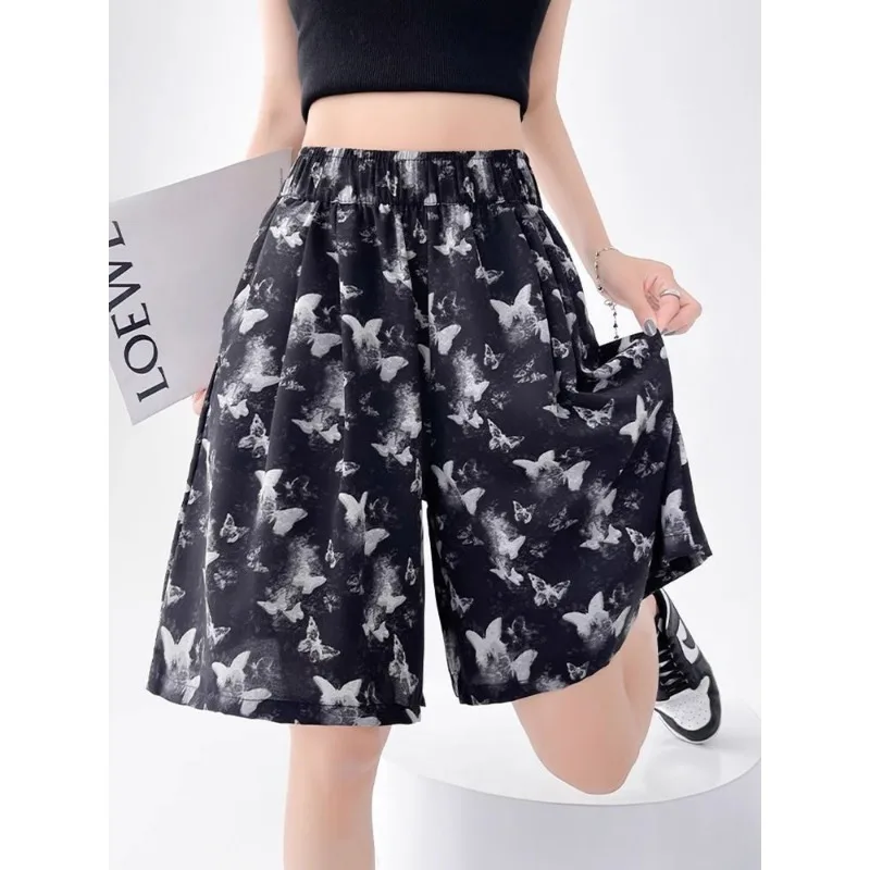 Pantaloncini casual a farfalla in seta di ghiaccio Pantaloncini bermuda slim fit a vita alta larghi estivi in seta di ghiaccio