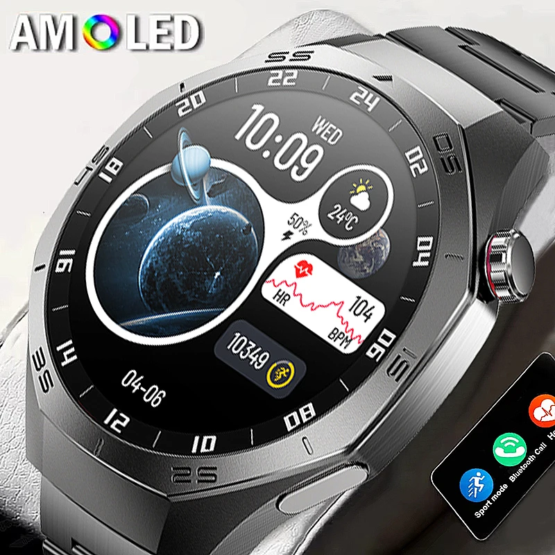 2025 جديد في الهواء الطلق لتحديد المواقع الرياضة ساعة ذكية الرجال AMOLED HD شاشة مراقب معدل ضربات القلب لهواوي بلوتوث دعوة مقاوم للماء Smartwatch