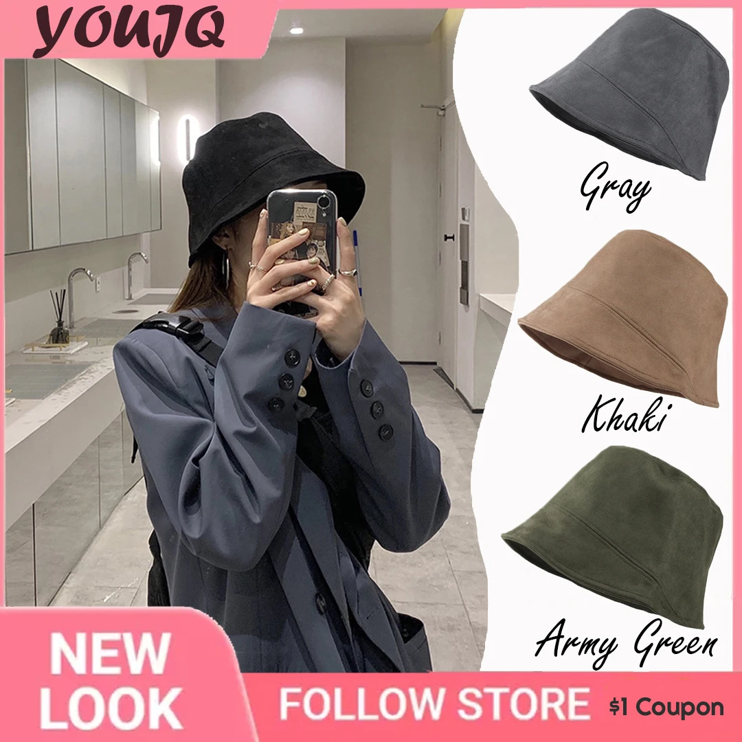 INS Korea Women's Autumn Winter Solid Suede Fisherman's Hat Women's Small Designer's Small Basin Cap Bucket Caps Gorras