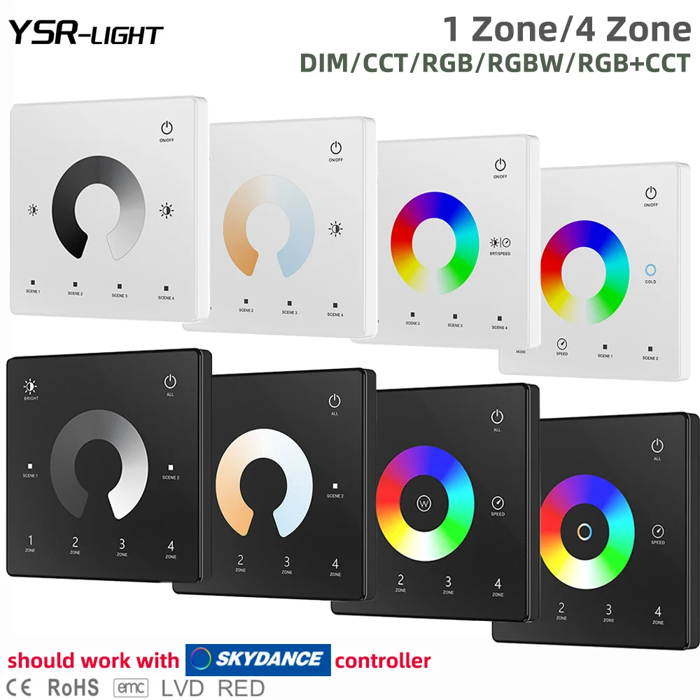 Wall Mounted Touch Panel Remote CCT/RGB/RGBW/Dim RF Remote for Skydance Controller Intelligent lighting control Battery Powered