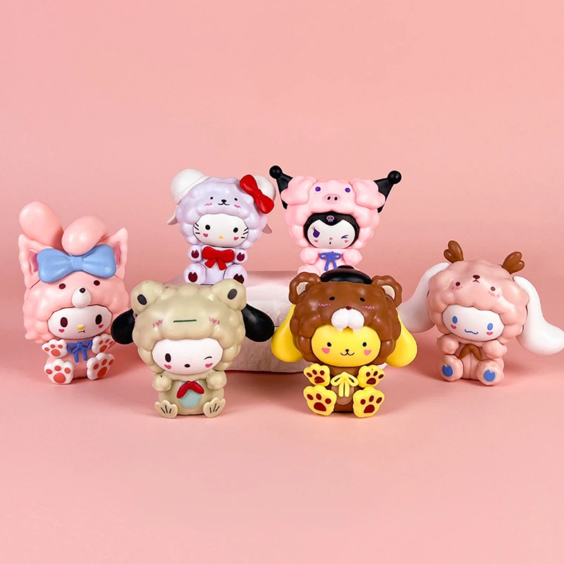 6 pçs sanrio anime bonito minha melodia cinnamoroll caixa cega brinquedo dos desenhos animados minha melodia pochacco figura ornamento criativo presente de natal