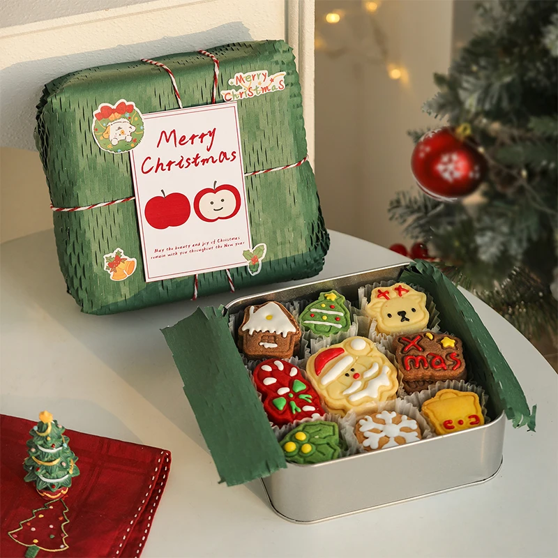 Christmas Cookie Tin Box Square Candy Gift Empty Box Baking Dessert Cookie Packaging Box Festival Holiday Gift Box