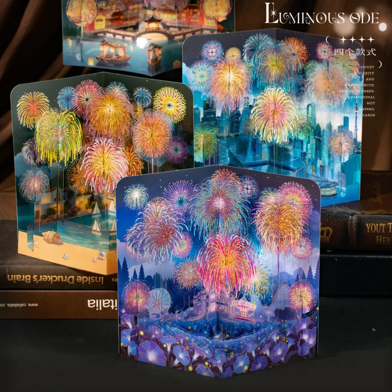 

3D Embossed Fire-works Greeting Card: Creative, Elegant Birthday Card with a Foldable Surprise Message Section for Students