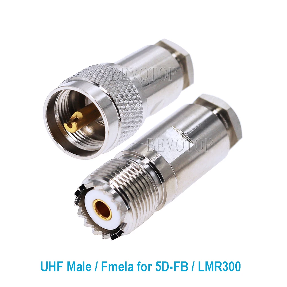 1PCS 5D-FB UHF Male PL259 Plug / UHF Female SO239 Jack 50-5 Clamp Connector for 5D-FB / LMR300 Cable BEVOTOP RF Connector