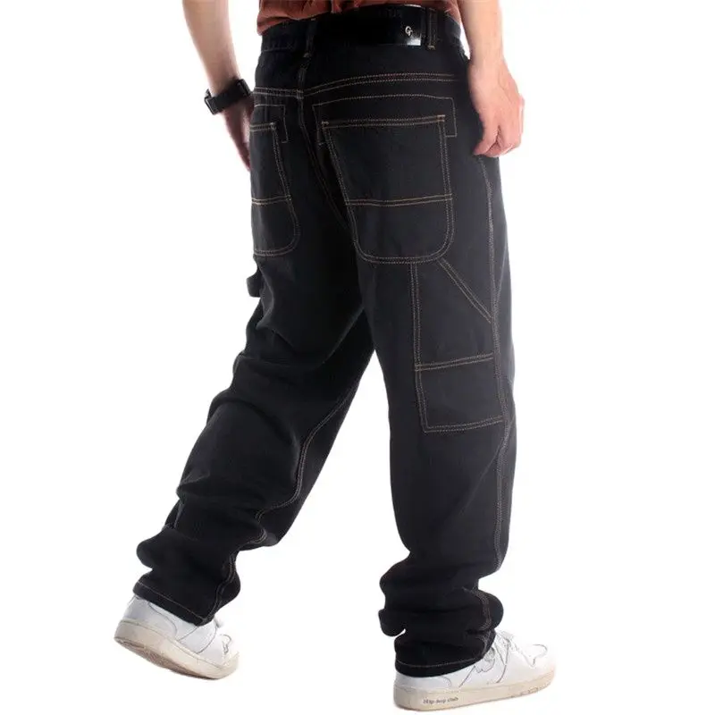 Men's Jeans Fashion Cargo Hiphop Wash Baggy Skateboard Pants Plus Size 46 Tide Black Trousers Bottoms