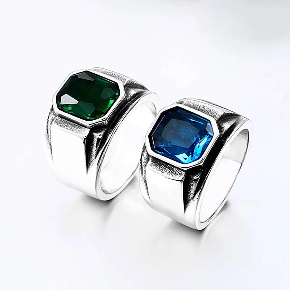 Simple Creative Square Bule/Green Stone For Men Women 316L Stainless Steel Retro Nordic Irish Celtics Knot Rings Jewelry Gift