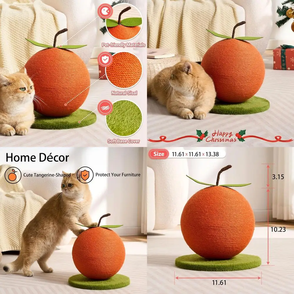 

OrangeCatScratchingPost,CuteCatScratcherwithSisalRope,CatScratchPostorIndoorAdultCatandKitten,CatScratchingBall
