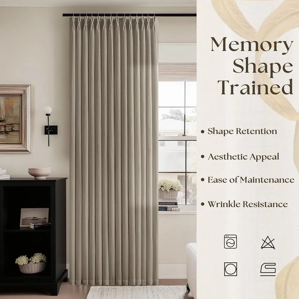Pinch Pleat Taupe Leinenvorhänge 84, für Wohnräume, 2 neutrale Paneele, Lichtfilterung, halbtransparent, Bauernhaus-Stil