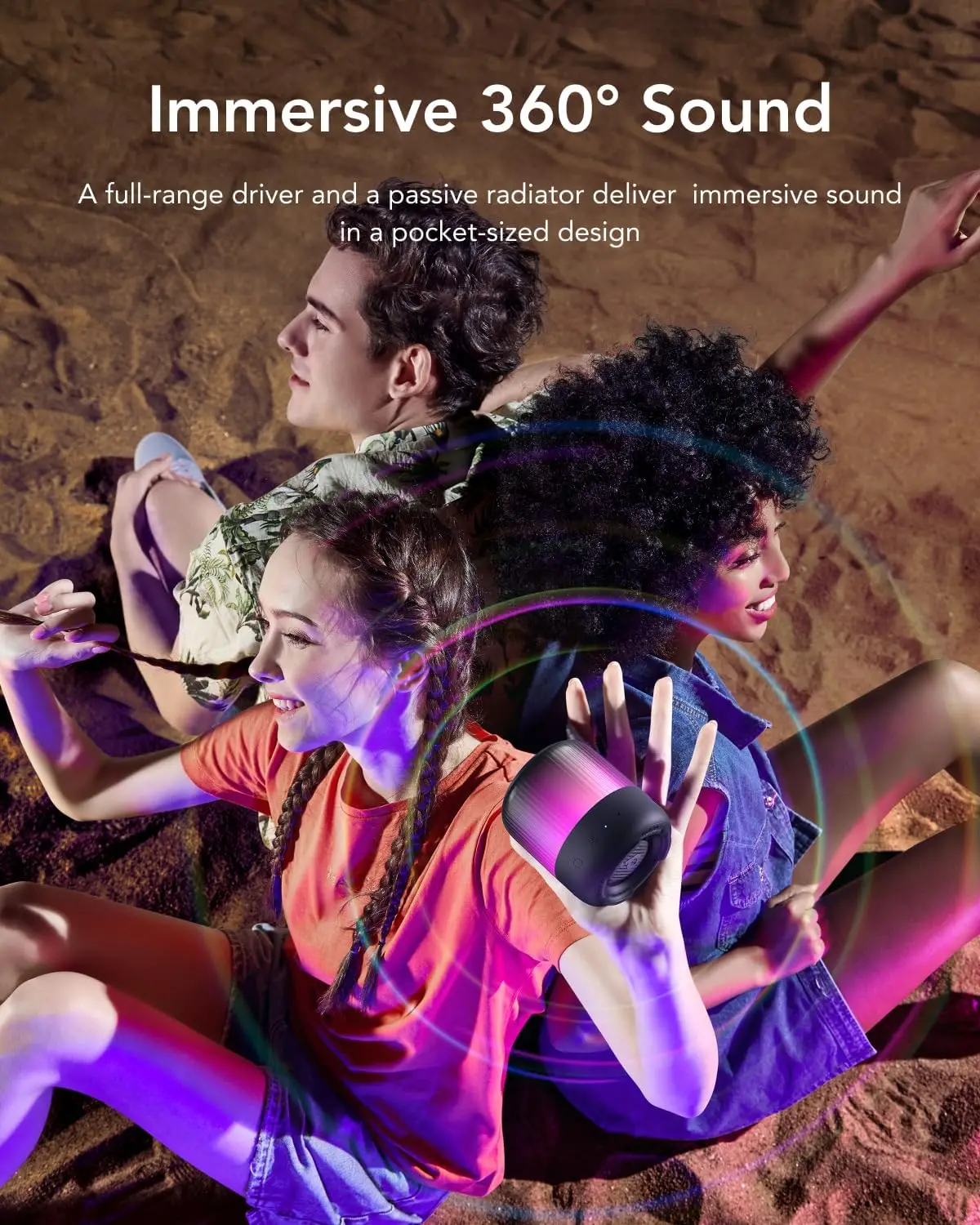 Anker Soundcore Glow Mini Przenośny Głośnik Bluetooth z Efektem Dźwięku 360° i Pokazem Świetlnym, 12-godzinna Autonomia, Wodoodporność i Odporność na Kurz IP67