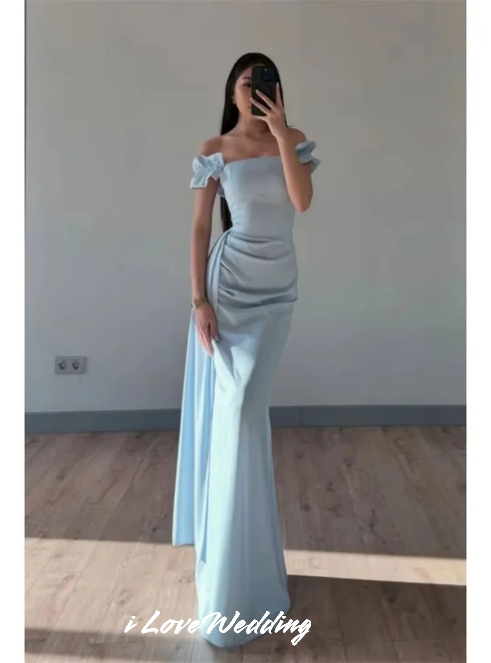 

Blue Off the Shoulder Evening Dresses 2025 Satin Pleated Mermaid Floor-Length Elegant Dresses for Special Occasions Customized