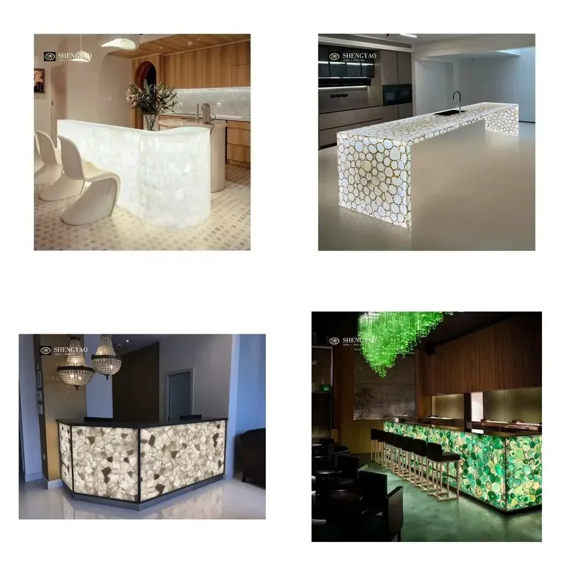 Other Natural Translucent Stone White Crystal Agate Transparent Quartz Backlit Home Bar Counter Design