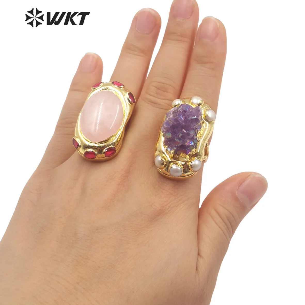 WT-R501 جميلة الأحجار الكريمة الملونة حجر السج الأسود وحجر الجمشت مع مكعب الزركون معبد خواتم لائق للنساء #5