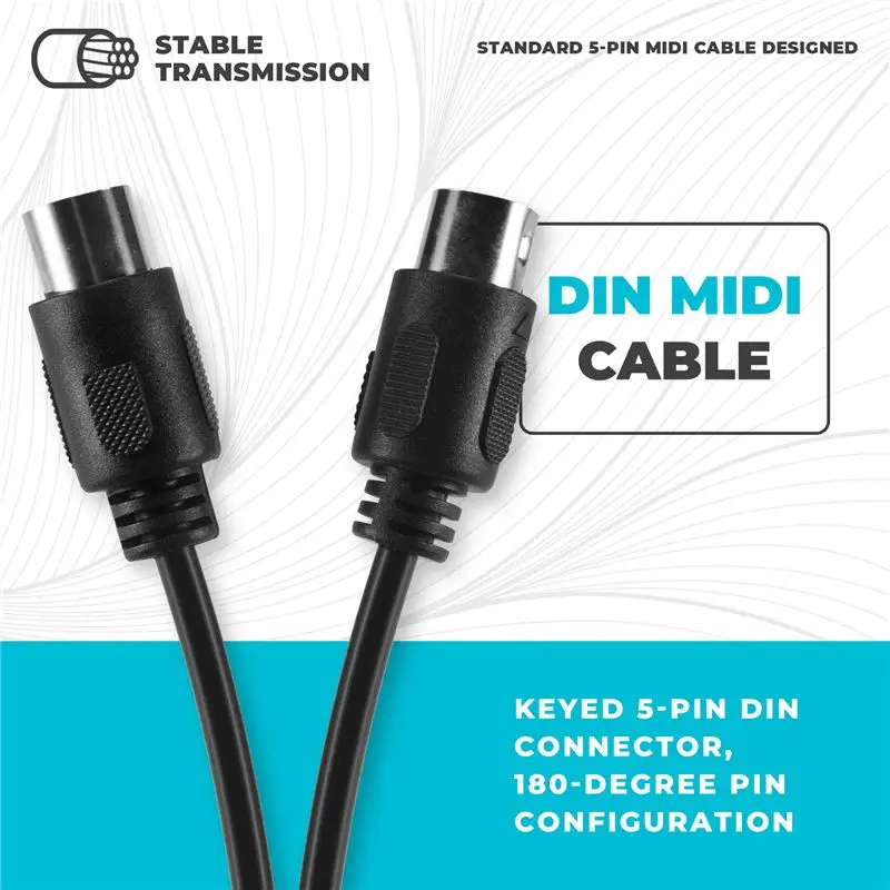 A92Z 2-Pack 5-Pin DIN MIDI Cable, 3-Feet Male To Male 5-Pin MIDI Cable For MIDI Keyboard,Keyboard Synth,Rack Synth,Rack Synth