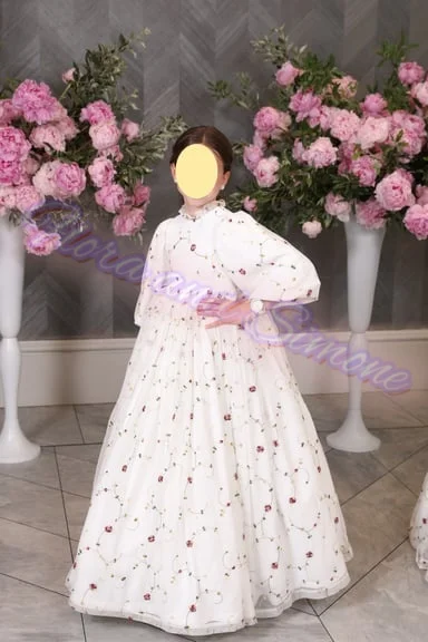 نمط الأزهار نمط رشيقة قصيرة الأكمام زهرة فتاة فساتين لحفل الزفاف ثوب مسائي مأدبة مهرجان مخصص