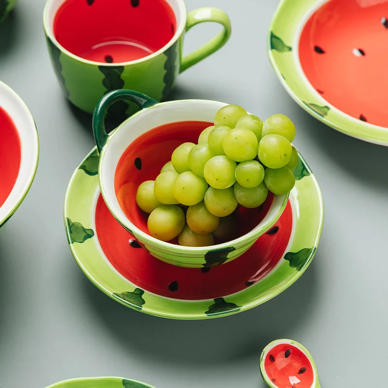 Watermelon Ceramic Tableware Bowls and Cups Lovely Tableware Kitchen Supplies Hand-painted Table Tableware Decorative Plate