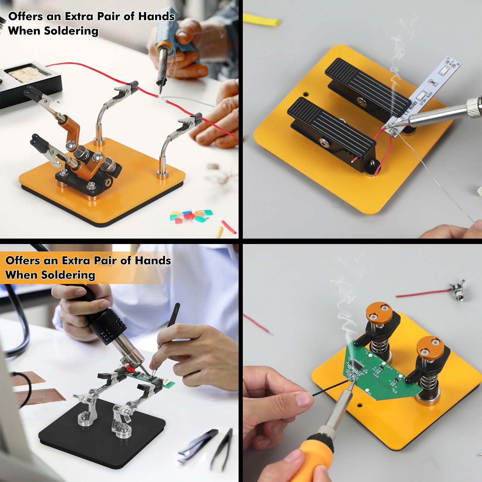 NEWACALOX alat solder tangan ketiga, alat perbaikan elektronik lengan logam fleksibel klip buaya, alat solder tangan ketiga magnetis