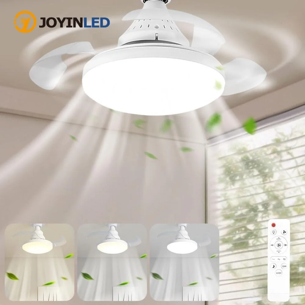 JOYINLED Deckenventilatoren mit Beleuchtung und Fernbedienung E27 Versteckte Ventilatorblätter 3 Ventilatorgeschwindigkeiten Dimmbare LED-Deckenleuchte für Schlafzimmer