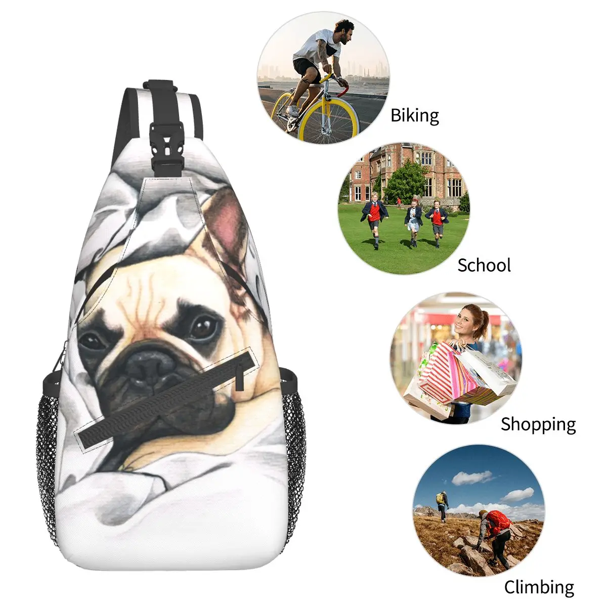 Französisch Bulldogge Hunde liebhaber Cross body Schulter taschen Männer Frauen Brusttasche Tier Schulter Rucksack Tages rucksack zum Wandern Reise Fahrrad tasche