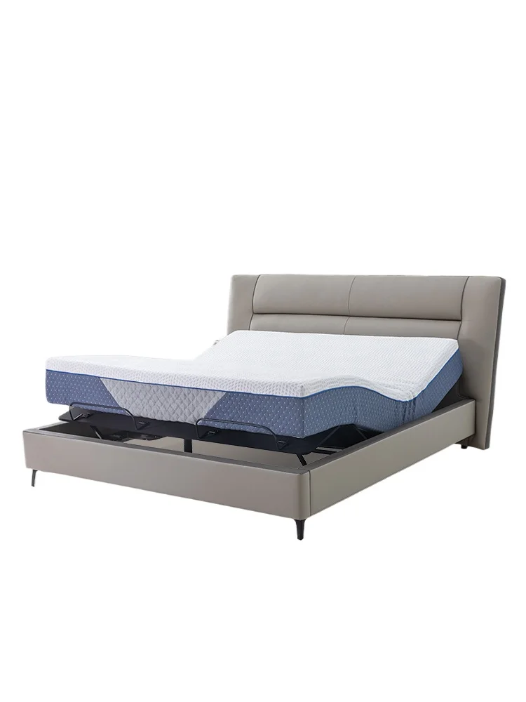 Electric bed multi-function wake-up massage lumbar support can lift bedroom leather soft bed