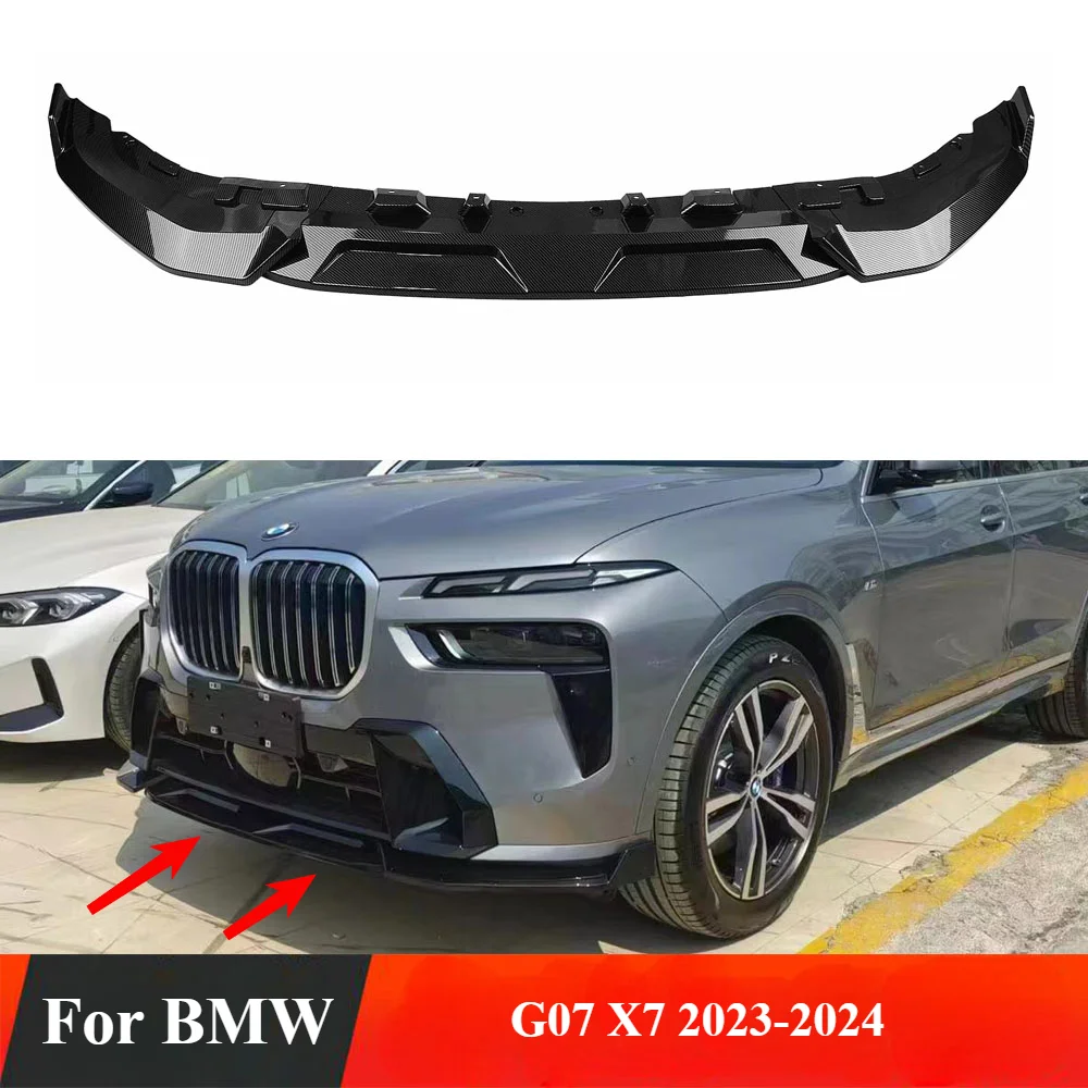 For BMW G07 X7 2023-2024 Competition Front Bumper Spoiler Lip Carbon Fiber Loo/Gloss Black Lower Plate Splitter Blade Protector