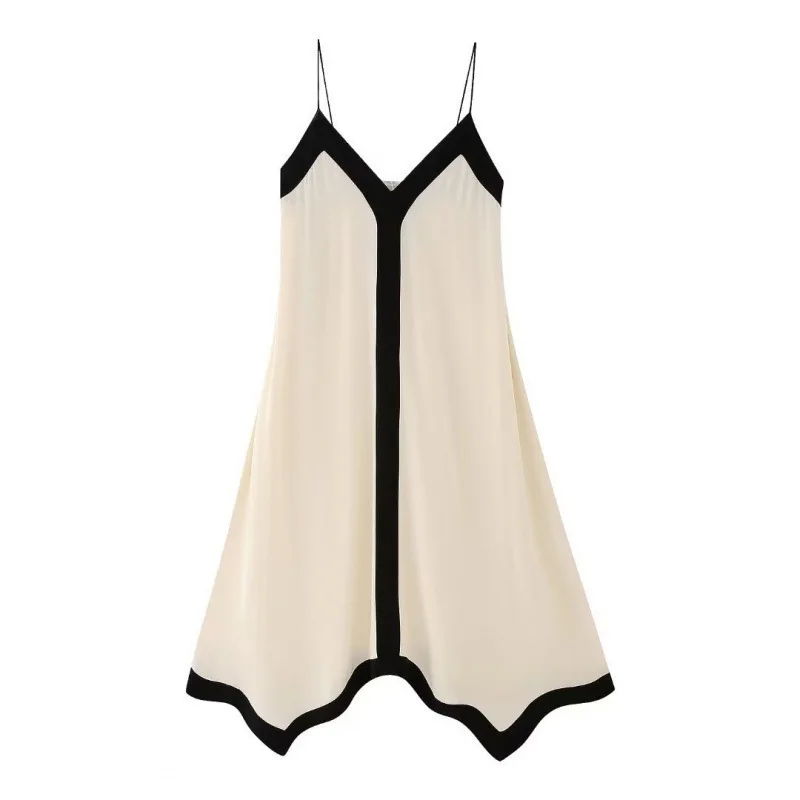 Image of Europäischer und amerikanischer Stil, entspanntes Urlaubs-Strandkleid mit V-Ausschnitt, schmal geschnittenem Design und Kontrastfarben.
