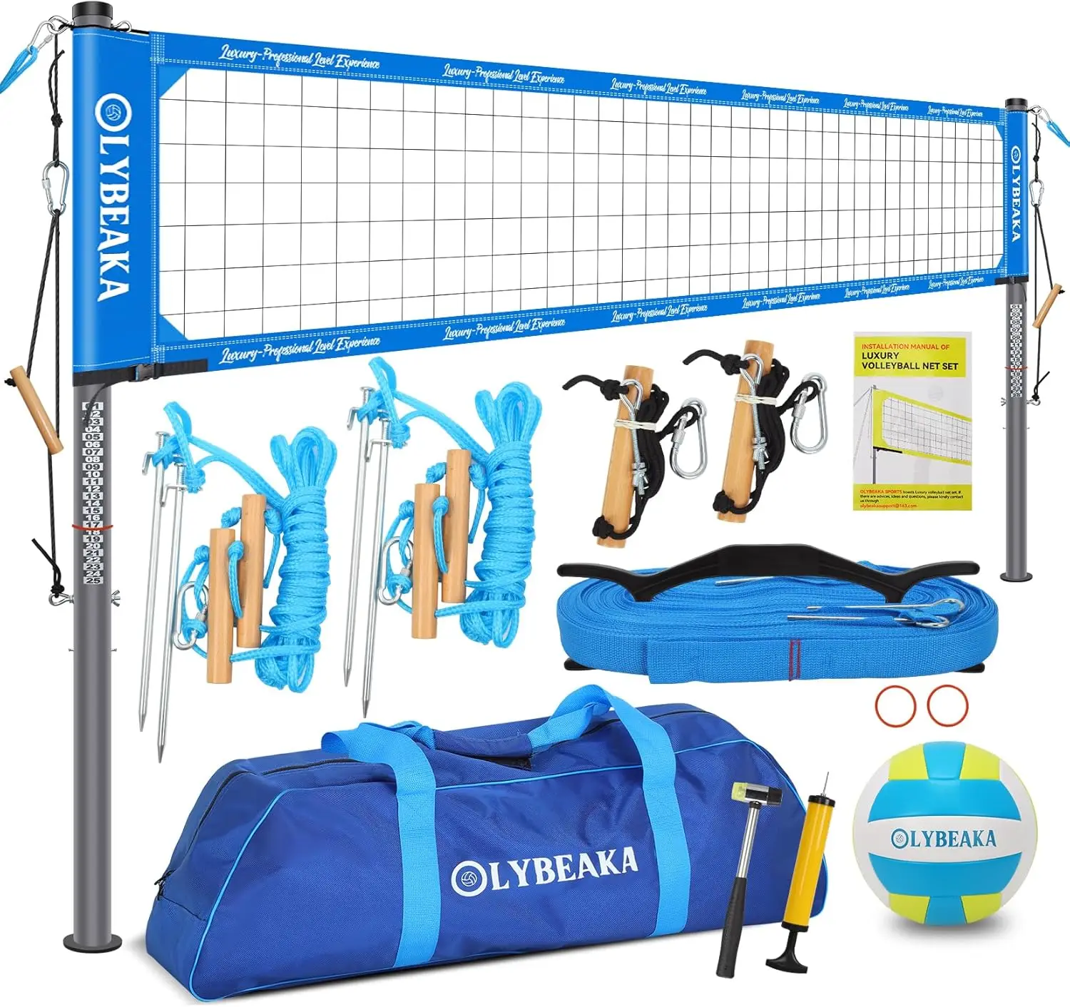

Professional Volleyball Net Set for Outdoor Backyard Beach, Tetoron Net, Adjustable Aluminum Poles, Pump, Carry Bag