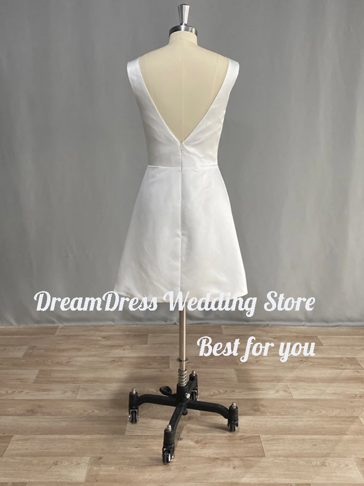 DREAM-Mini robe de soirée de mariage en satin personnalisée, robe courte à col en V, grand nœud, dos ouvert, fibre au-dessus du genou, patients, quelle que soit 2025