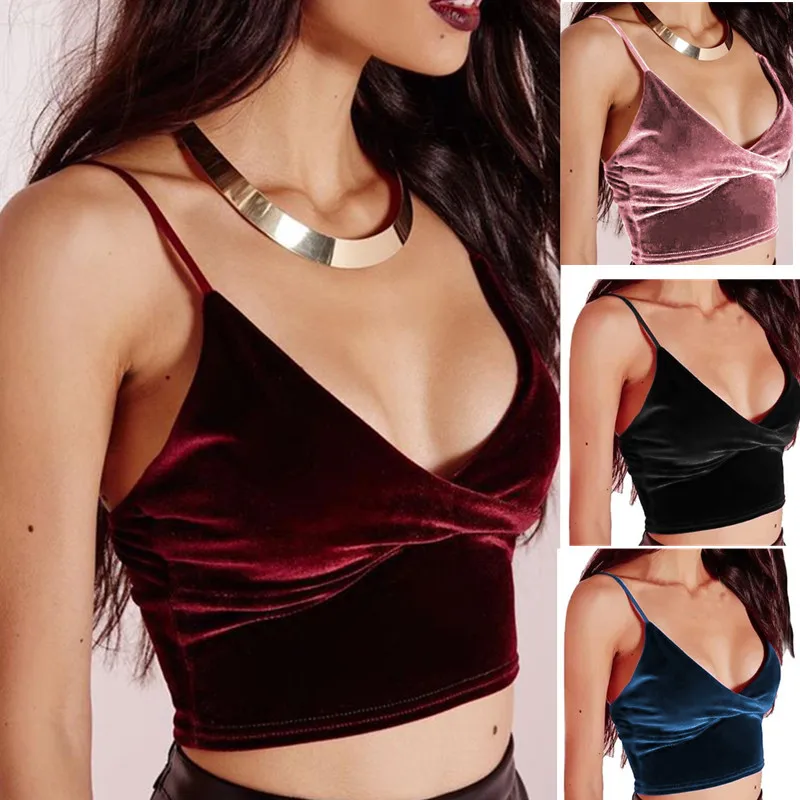 

Sexy Women Velvet Camis Crop Tops Vintage Female Harajuku Sleeveless Shirt Casual Camisole Women Tanks Tops Fitness For Lady